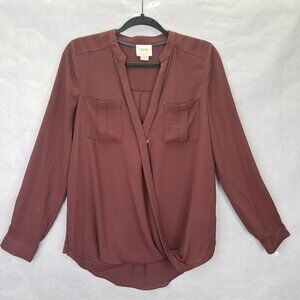Anthropologie Maeve Eva Wrap Drape Front Blouse Women's Size 2 Crepe Taupe